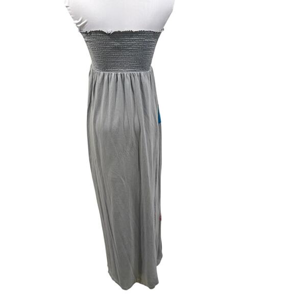 Old Navy Smocked Strapless Maxi Dress Gray Floral Boho XS Summer Vacation Cotton - Picture 3 of 7